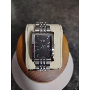 Citizen Quartz Tank Mens Watch Stainless Steel Pinstripe Dial
